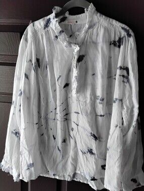 Sundry Cotton White Tie-Dye Lightweight Long-Sleeve Top Small